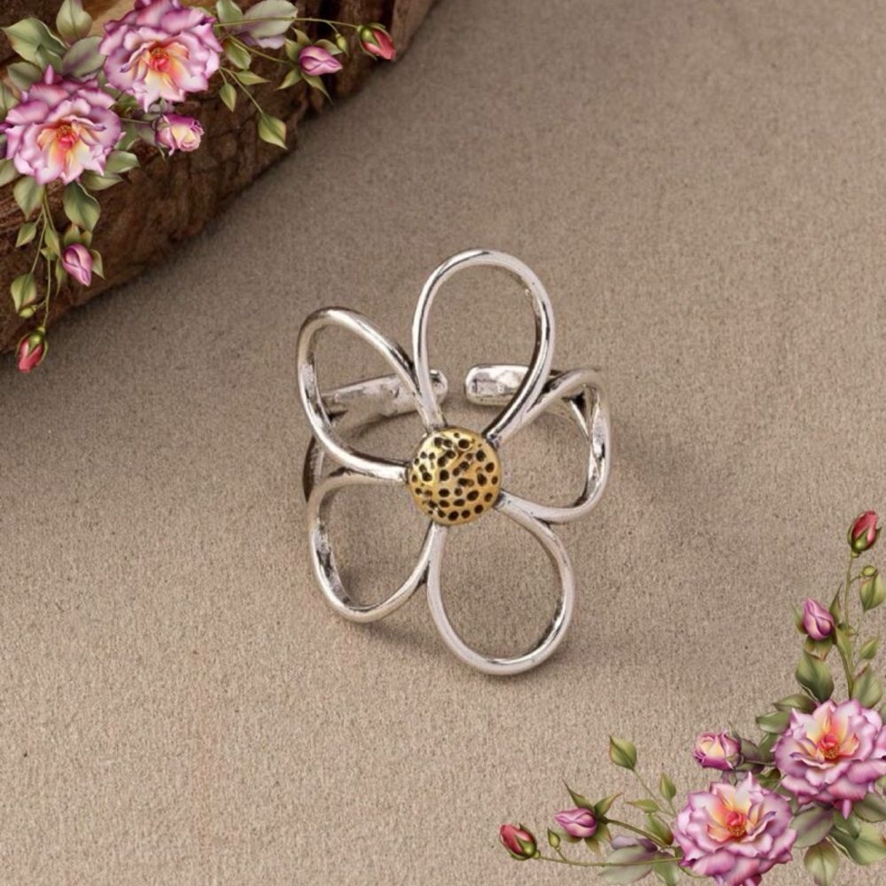 Vintage Bohemian Style‎ Hollow Flower Open Adjustable Size Ring